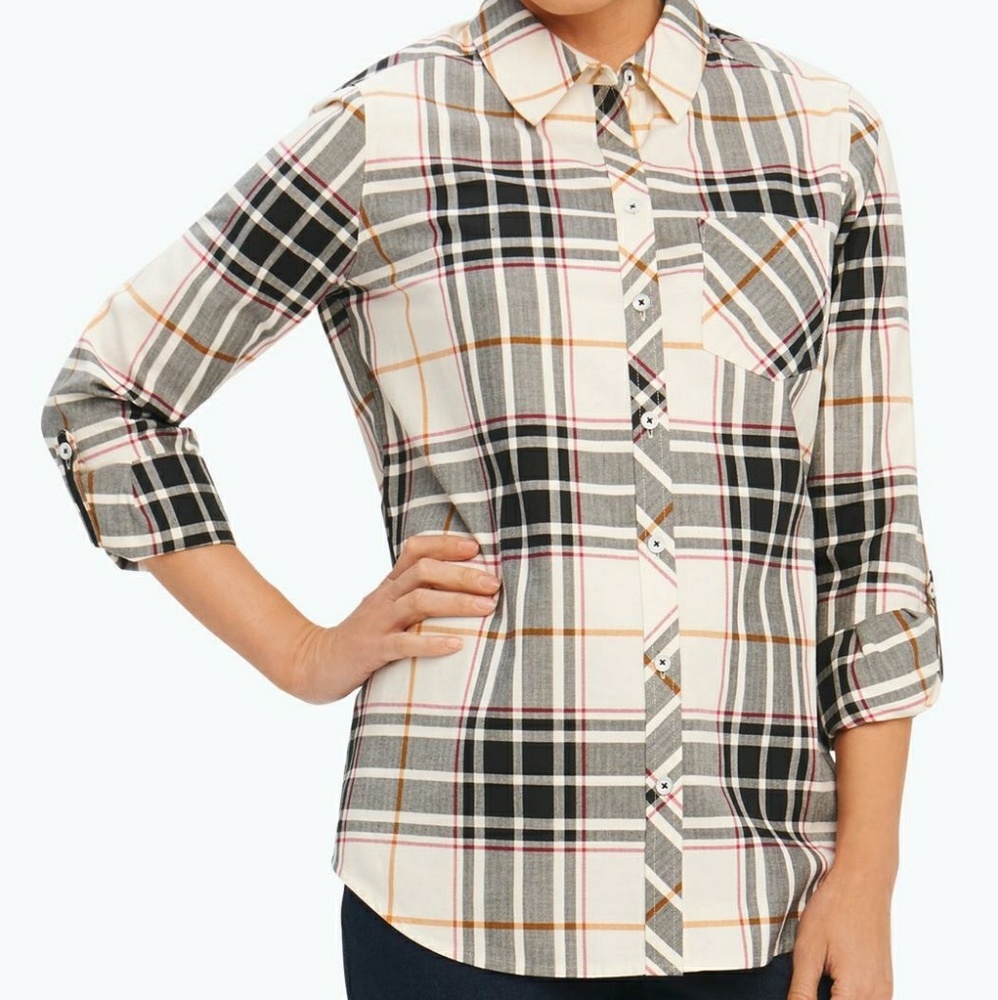 Foxcroft NYC Plaid Herringbone Shirt